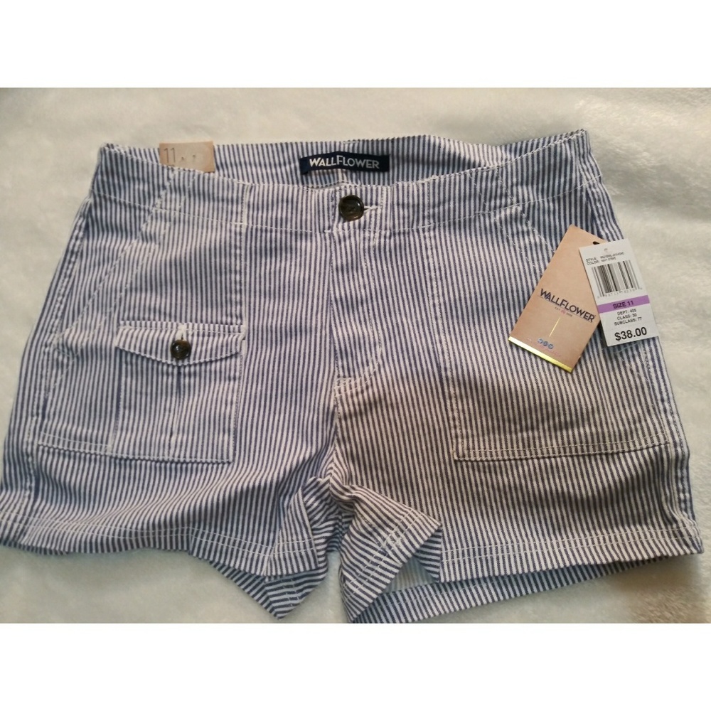 Navy Pinstripe Striped High Rise Trouser Shorts